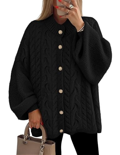 ZESICA Women's Fall 2025 Cardigan Sweaters Long Sleeve Button Down Oversized Soft Knit Winter Coats Trendy Outerwear Black Small | Amazon (US)