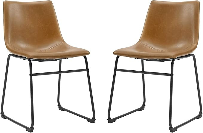 Walker Edison Douglas Urban Industrial Faux Leather Armless Dining Chairs, Set of 2, Whiskey Brow... | Amazon (US)