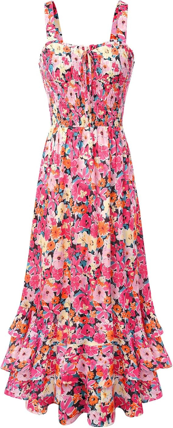 GRACE KARIN Women's 2026 Summer Floral Boho Dress Square Neck Strapped Swing A Line Sundress Beac... | Amazon (US)