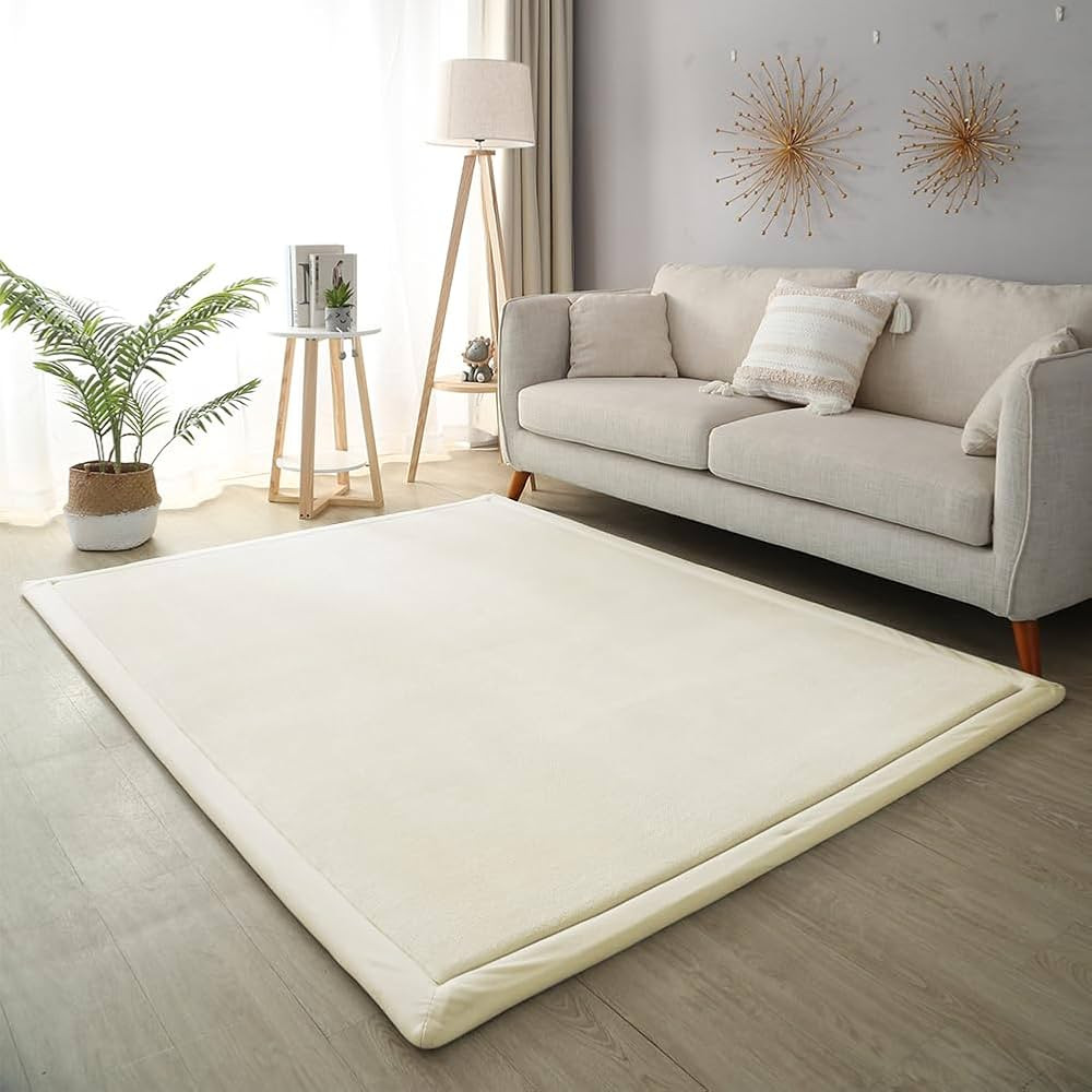 Loartee Nursery Rug Coral Velvet Crawling Rugs Mat Area Rugs Play Crawling Mat(4'11"x4'11", Beige... | Amazon (US)