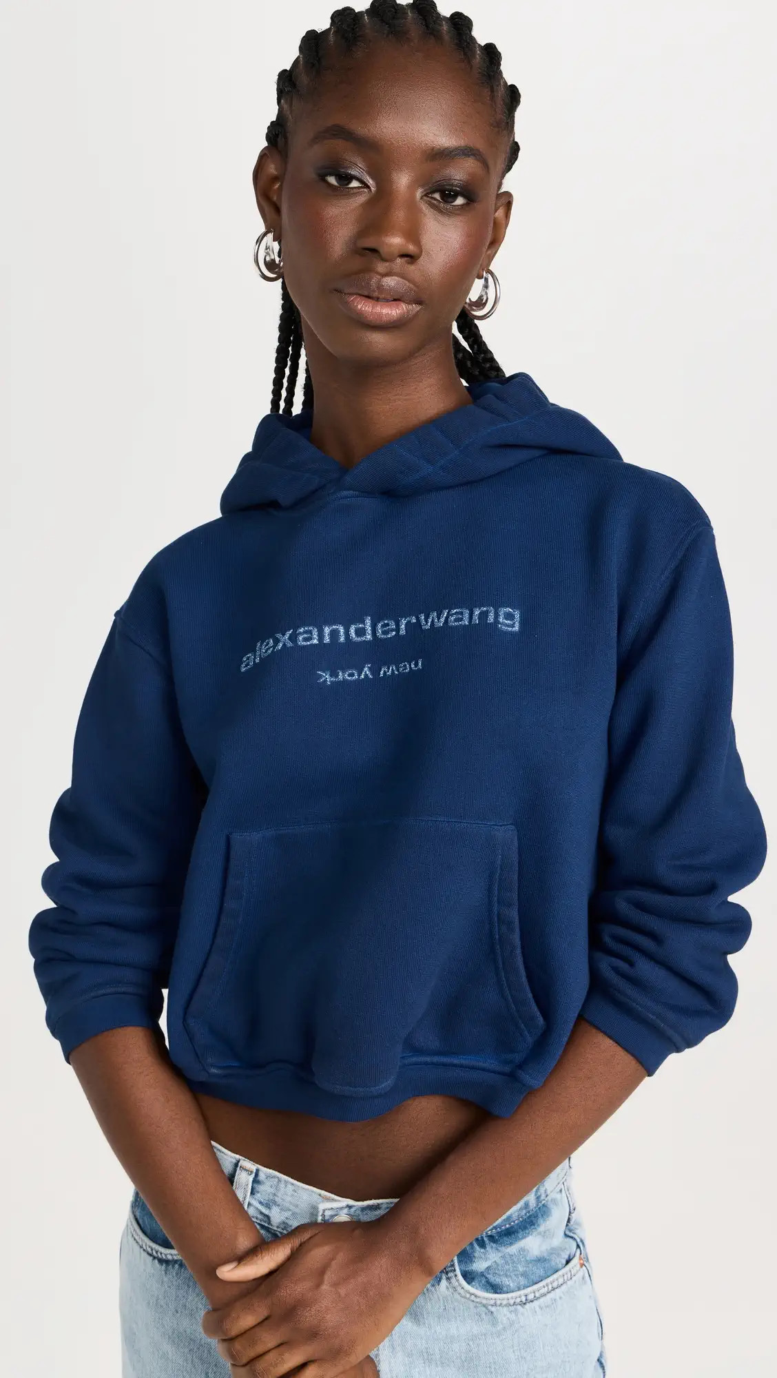 Alexander Wang Bi-Color Glitter Logo Shrunken Hoodie | Shopbop | Shopbop