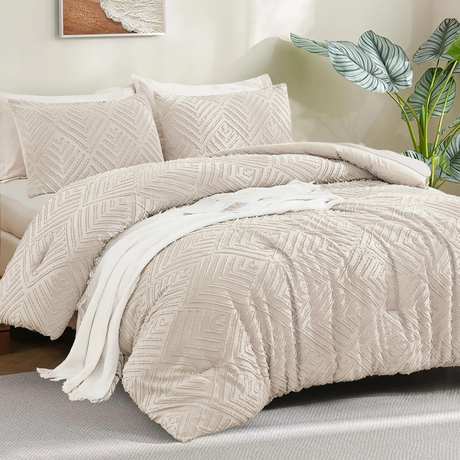 ANGENIA King Size Comforter Set with Sheet, 7 Pieces Beige Bed in a Bag Boho Cream Soft Lightweig... | Walmart (US)