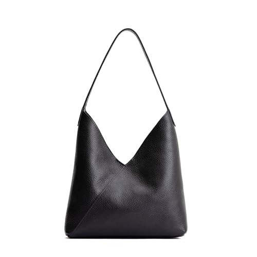 Portland Leather Goods Naomi Shoulder Bag – Slouchy Leather Shoulder Bag with Adjustable Crossbody Strap & Secure Magnetic Closure – Handmade from the Finest Full-Grain Hides – Large, Pebbled Black | Amazon (US)