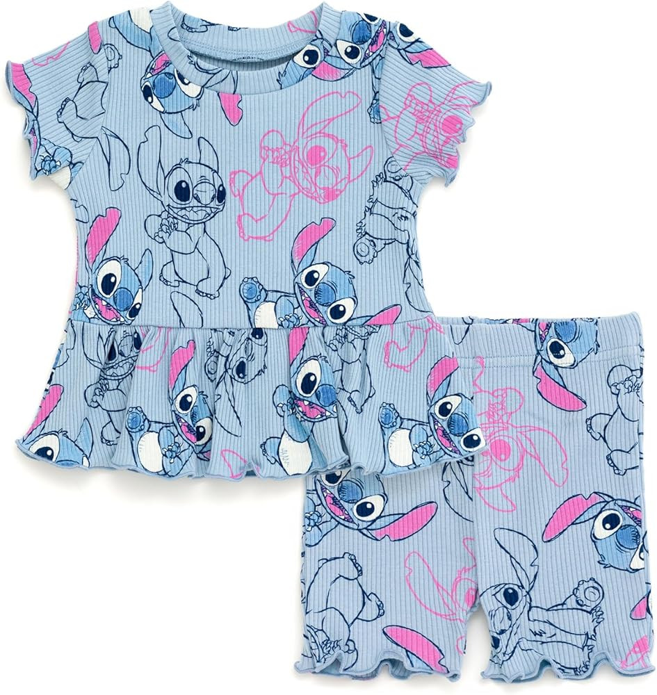 Disney Ribbed Peplum T-Shirt and Bike Shorts Outfit Set Newborn to Big Kid Sizes (0-3 Months - 14... | Amazon (US)