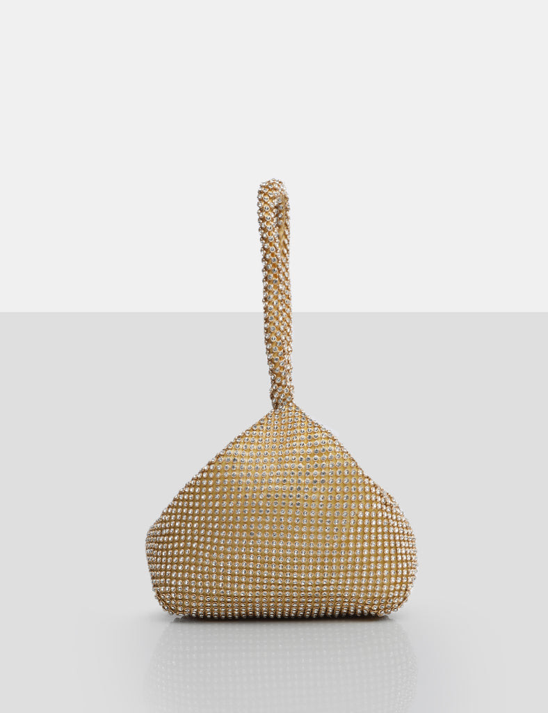 The Lavender Gold Diamante Mini Pouch Party Bag | Public Desire