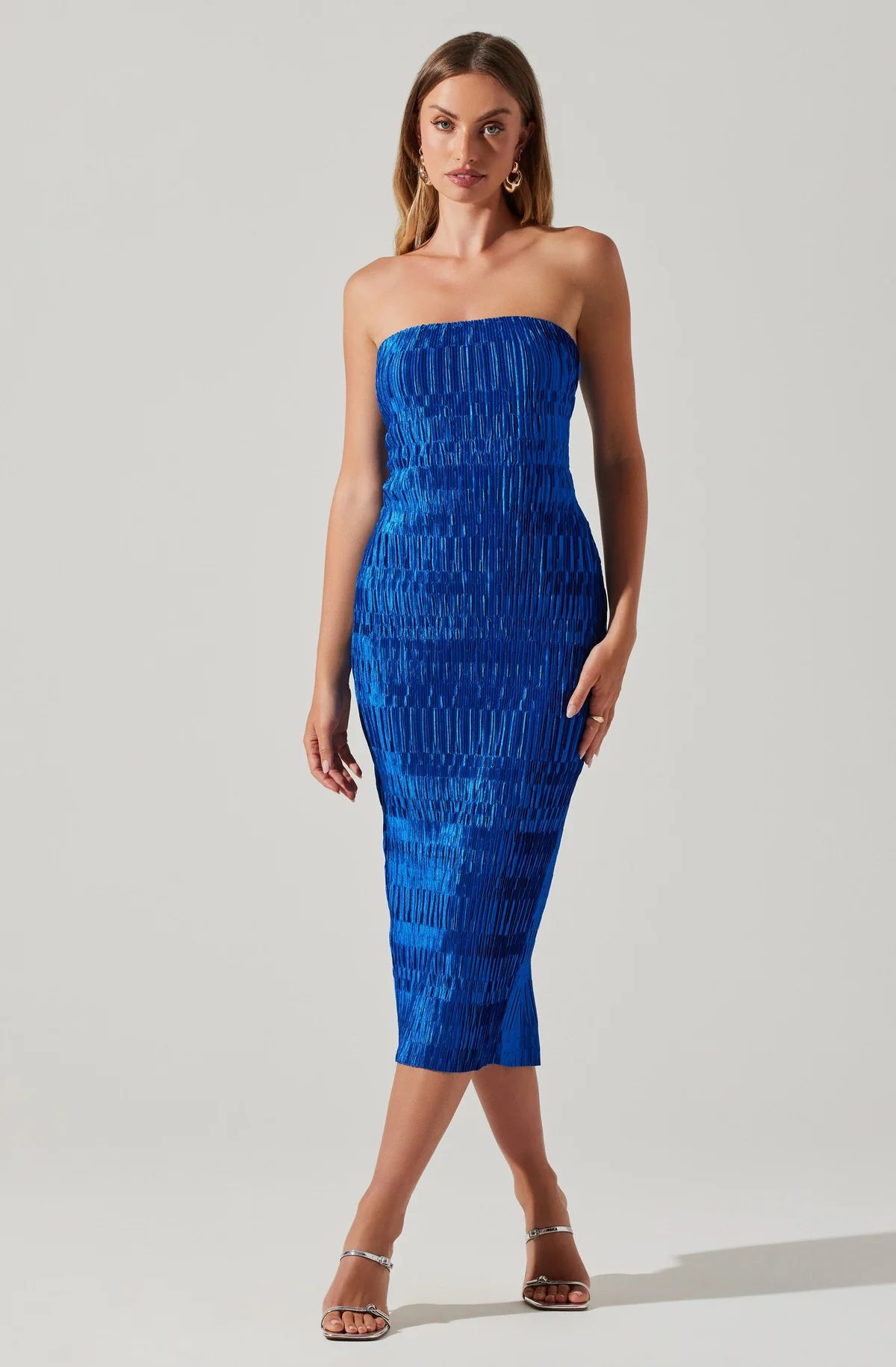 Reine Strapless Plisse Midi Dress | ASTR The Label (US)