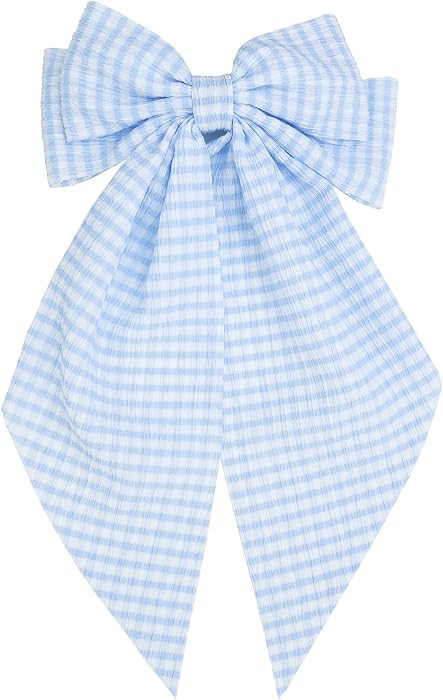 Large Blue Hair Bow Clip for Women 1pc Oversized Long Tail Hair Ribbons Striped Hair Accessory fo... | Amazon (US)