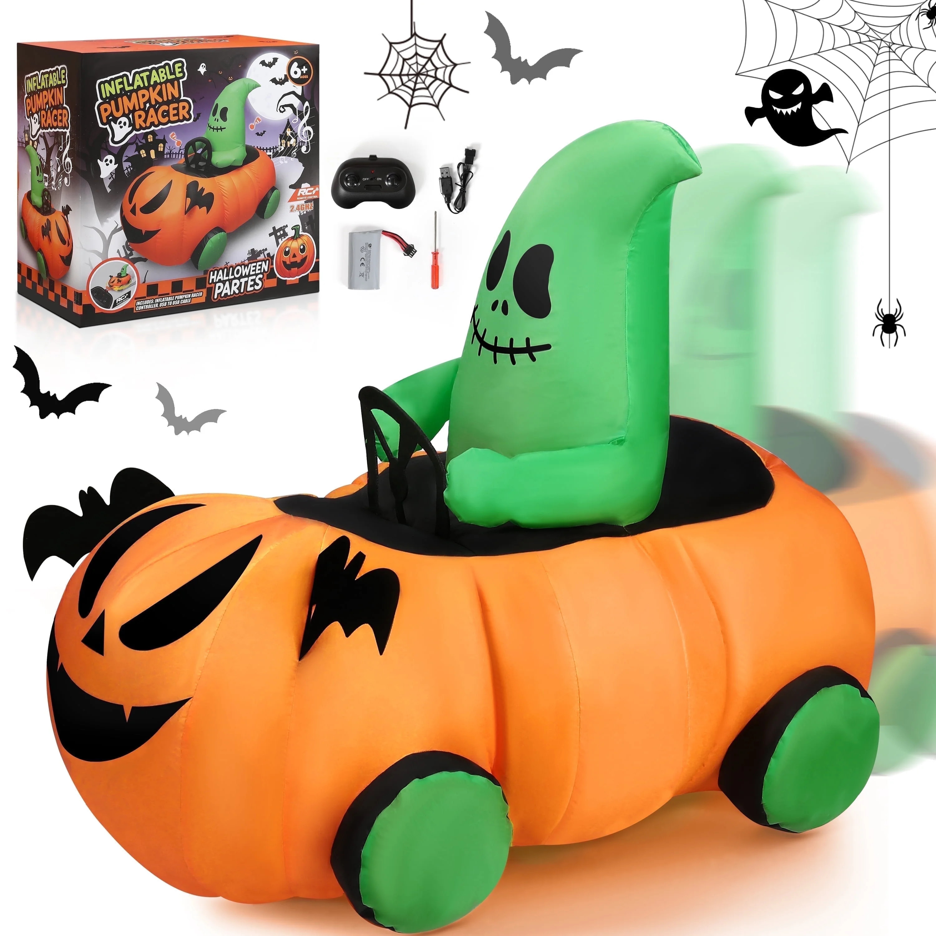 Firstness 2.6ft Remote Control Halloween Inflatable Pumpkin Ghost Car, Moving Blow up Halloween D... | Walmart (US)