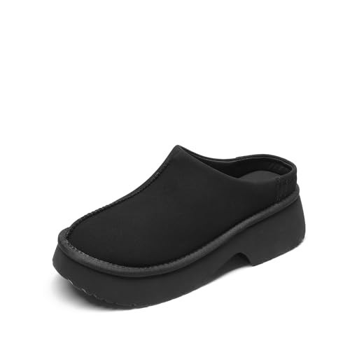 DREAM PAIRS Women's Platform Mules Faux Suede Slip on Memory Foam Non-Slip Lightweight Closed Toe Clogs Slippers Shoes,Size 8.5,Black,DWUMMU2507 | Amazon (US)