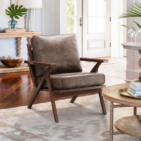 Huybert 33" Wide Solid Wood Frame Upholstered Mid Century Modern Retro Accent Chair | Wayfair North America