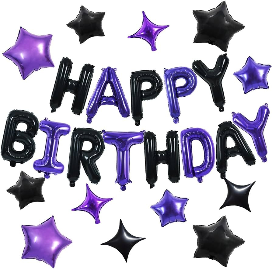 TONIFUL 35PCS Black Purple Happy Birthday Decorations Kit 16 Inch Happy Birthday Balloon Banner D... | Amazon (US)