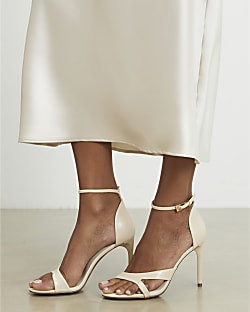 Cream Barely There Heeled Sandals | River Island UK & IE