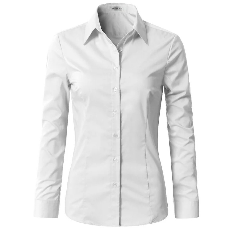 DOUBLJU Women's Long Sleeve Button Closure Tight Fitting Basic Down Dress Shirt With Plus Size - ... | Walmart (US)