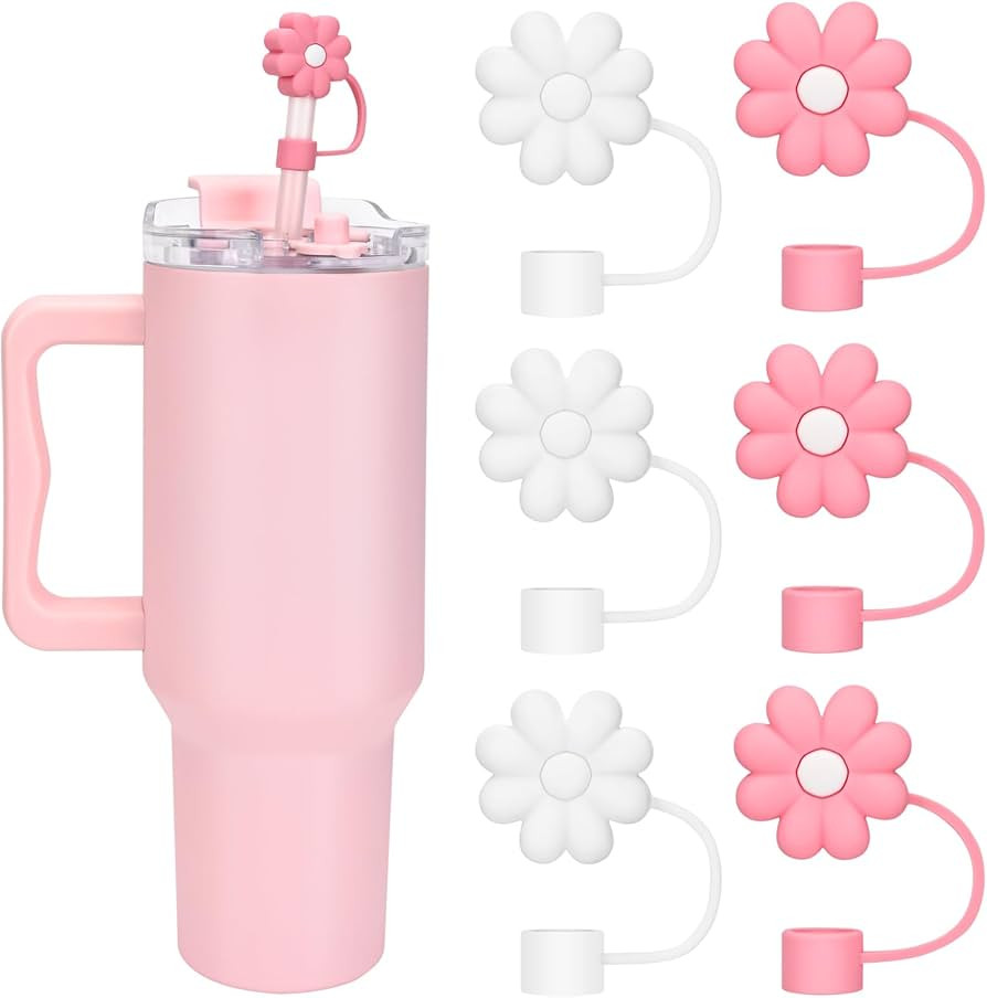 6 PCS Straw Covers Cap Compatible for Stanley 30&40 Oz Cup, Cute Flower Design Silicone Straw Top... | Amazon (US)