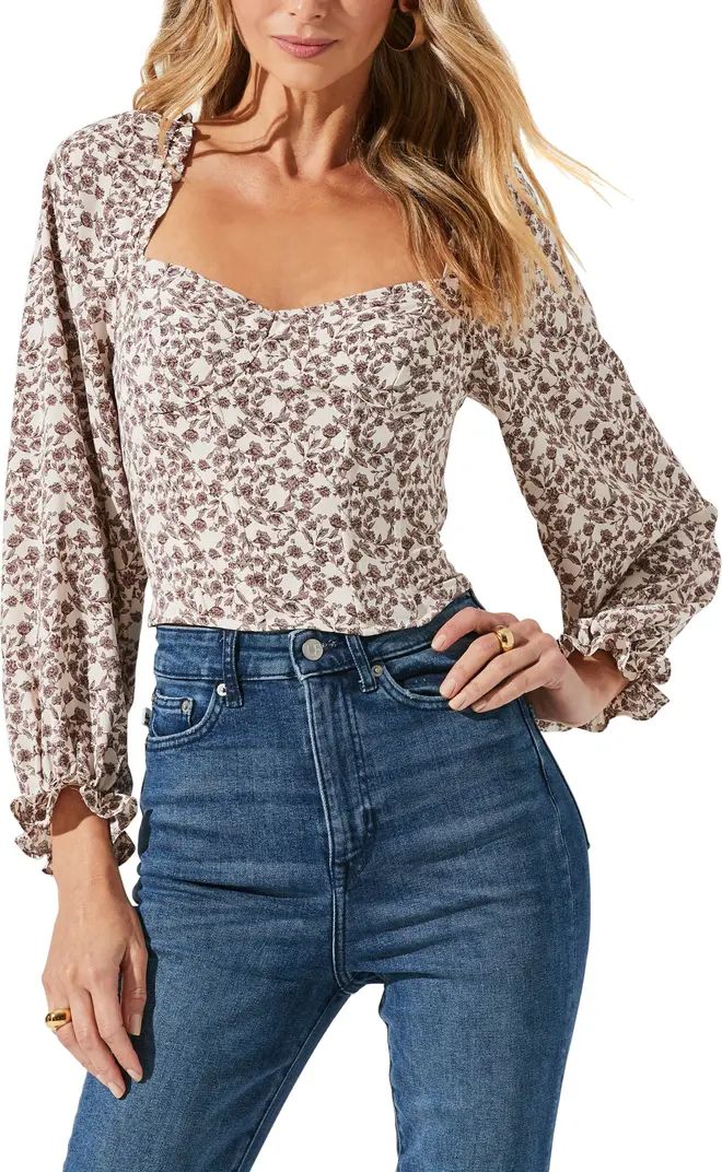 ASTR the Label Floral Print Long Sleeve Crop Corset Top | Nordstrom | Nordstrom