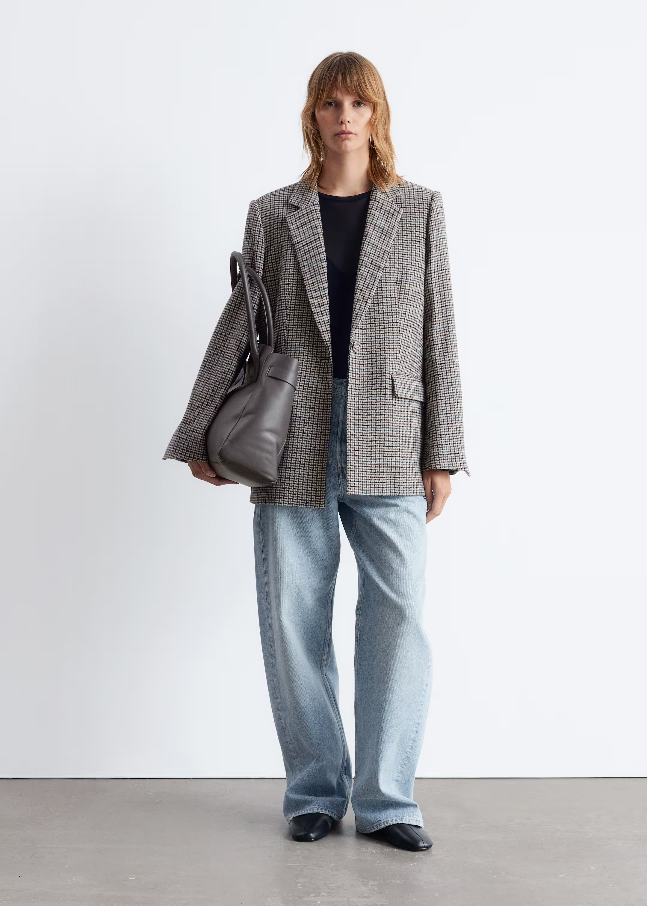 Tailored Wool-Blend Blazer - Mole Houndtooth - Ladies | H&M GB | H&M (UK, MY, IN, SG, PH, TW, HK)