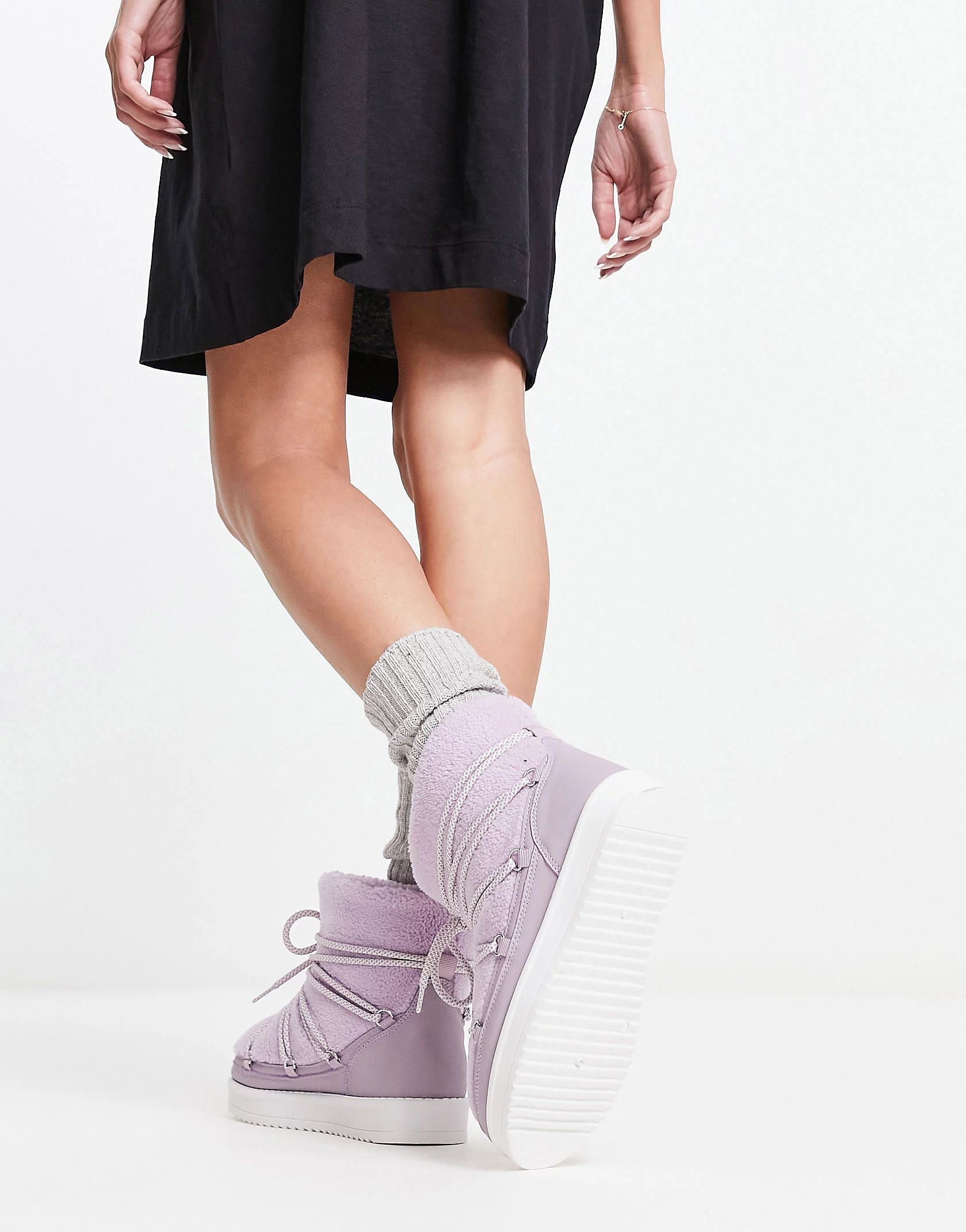 South Beach padded borg snow boots in lilac | ASOS (Global)