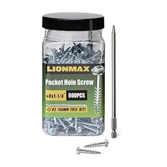 Pocket Hole Screws, LIONMAX Wood Screws #8 x 1-1/4" 600PCS Washer Head with Coarse Thread, Square... | Amazon (US)