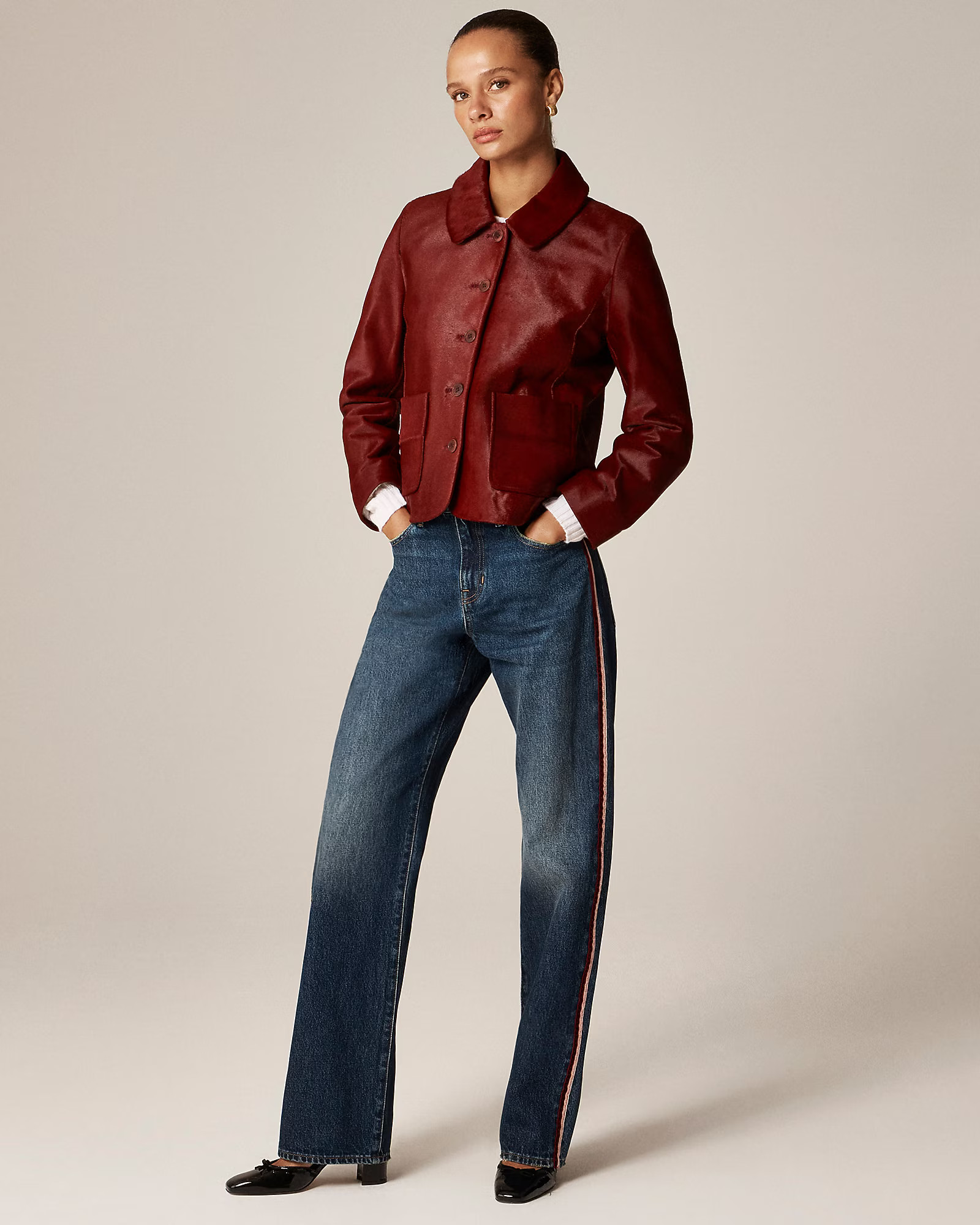 Mid-rise relaxed straight jean with velvet stripe | J. Crew US