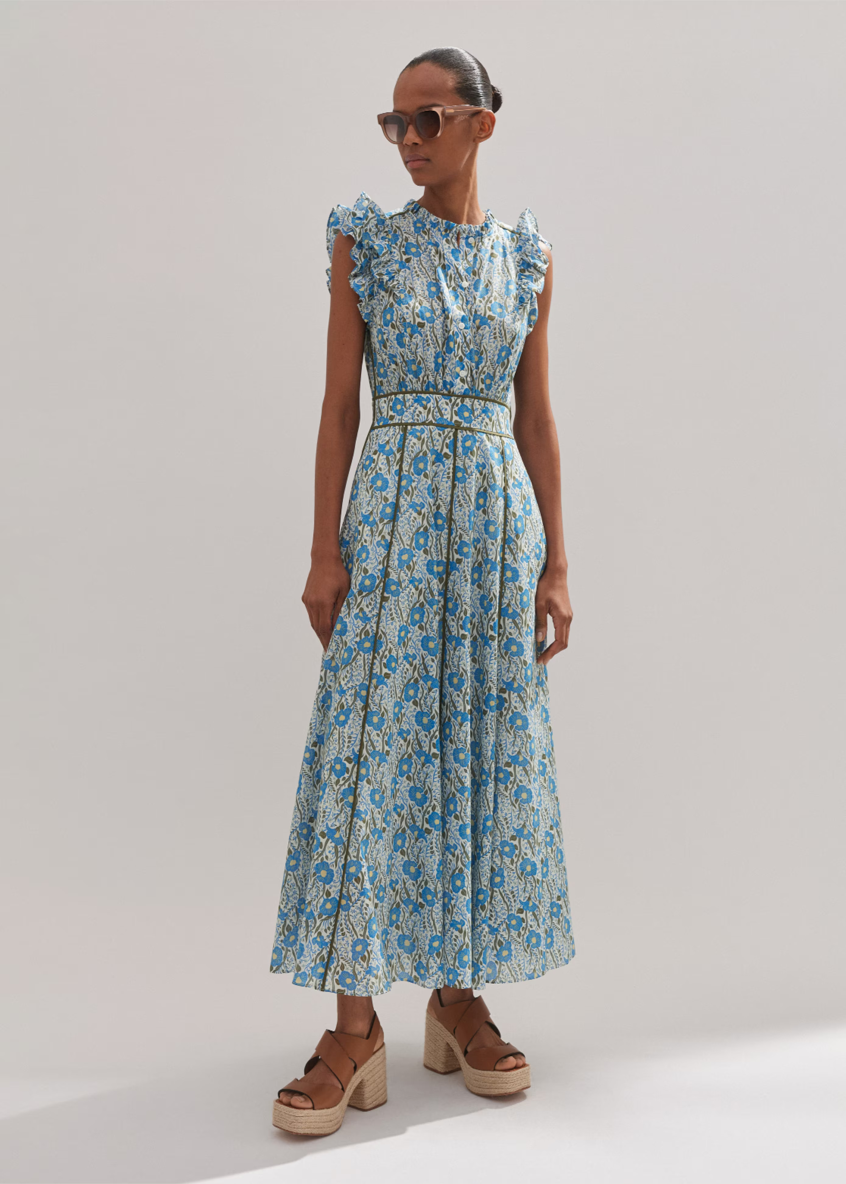Women's Blue Cotton English Garden Print Maxi Dress | ME+EM | ME+EM US