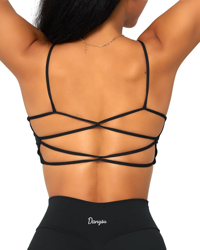 Danysu Backless Sports Bra Soft Workout Tops with Removable Padded Yoga Training Bras Strappy Goi... | Amazon (US)