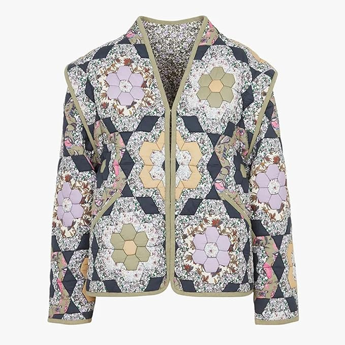 Omoone Women's Cropped Floral Quilted Jacket Cardigan Printed Lightweight Open Front Padded Puffe... | Amazon (US)