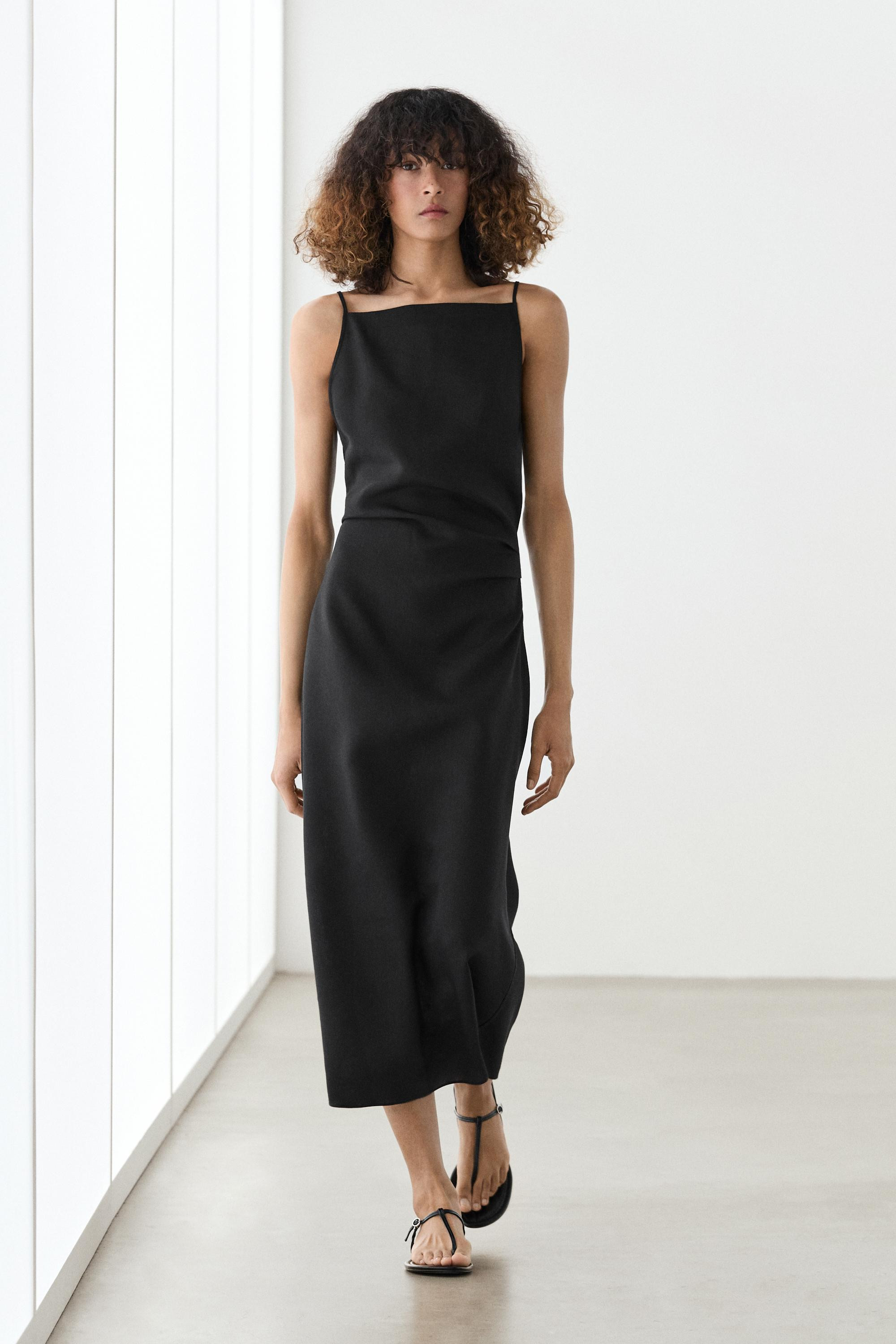 Midi-jurk met bandjes en linnen | Massimo Dutti NL