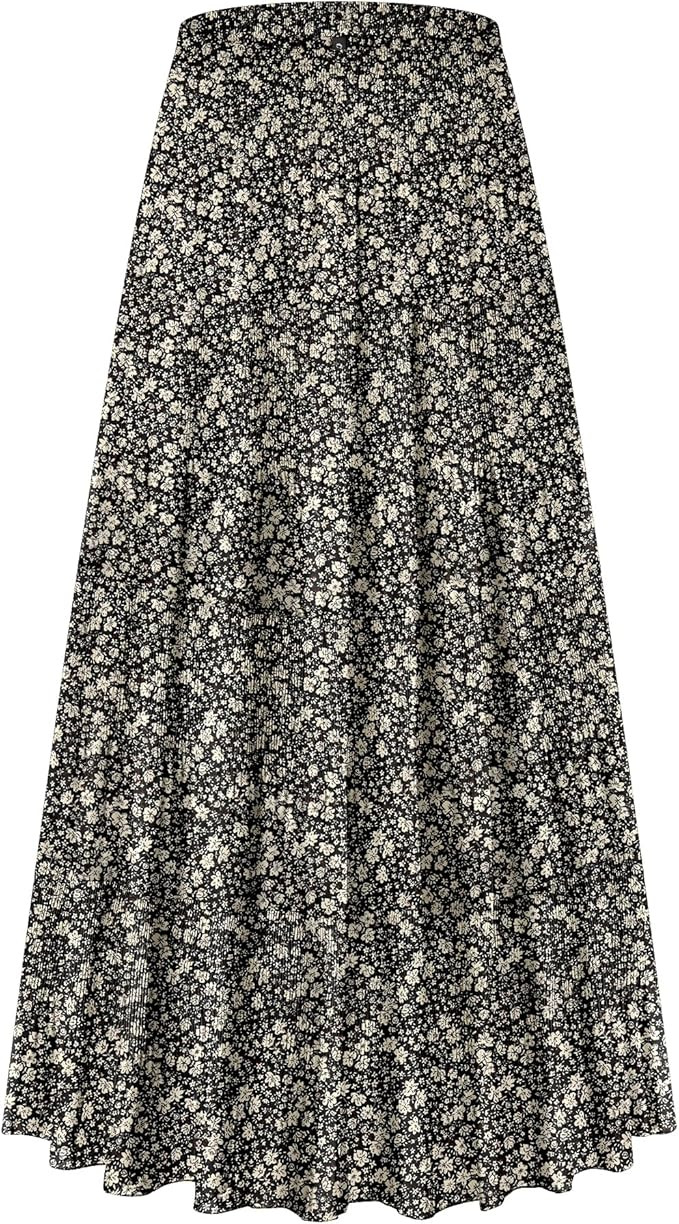 Women's Chiffon Elastic High Waist Tiered Pleated Floral Printed A-Line Boho Long Maxi Skirts | Amazon (US)
