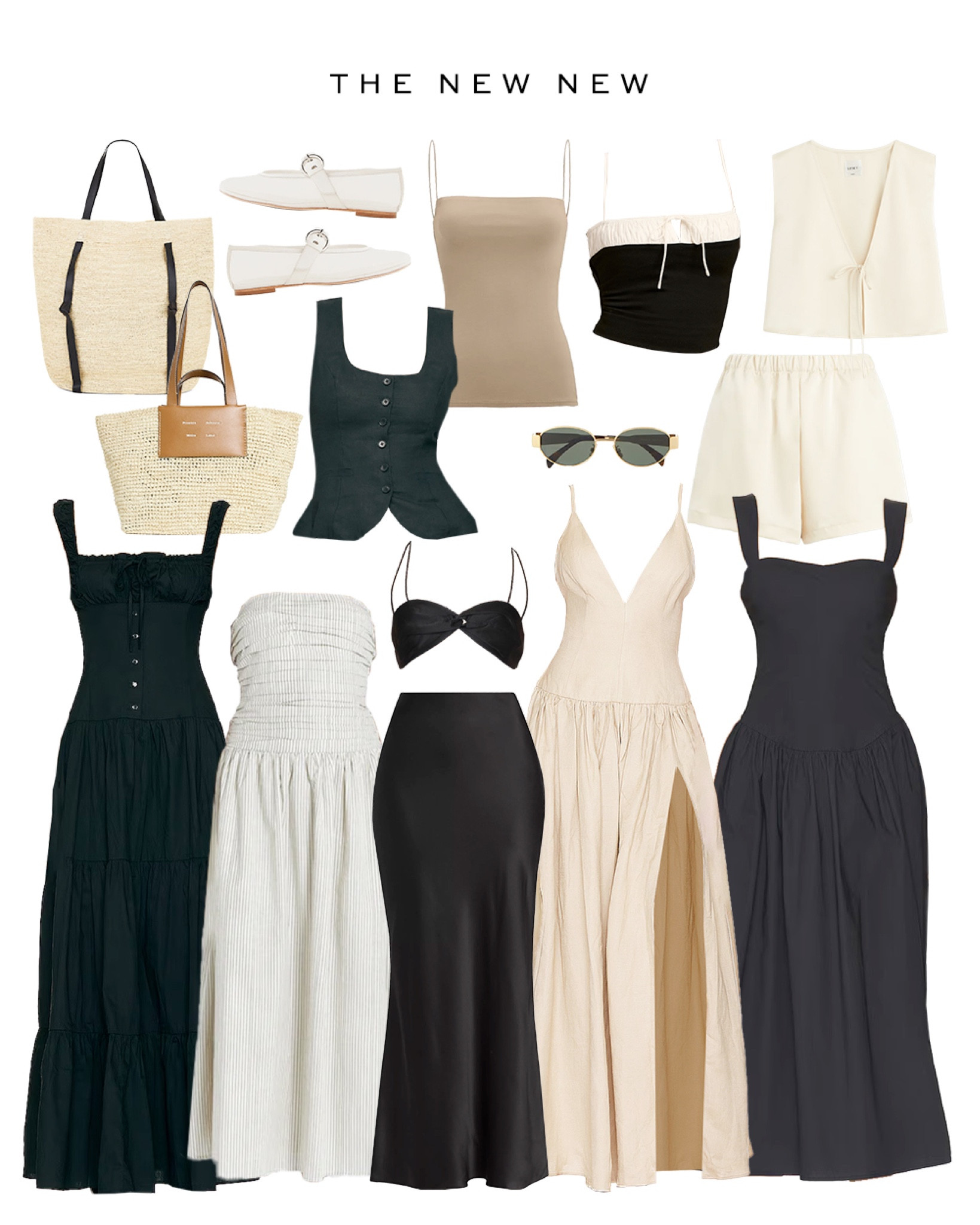 The New New 🖤 New arrivals I’m loving right now — Neutral tones, black maxi dresses, strapless midi dresses, raffia tote bags, chic ballet flats, and timeless sunglasses

#LTKstyletip