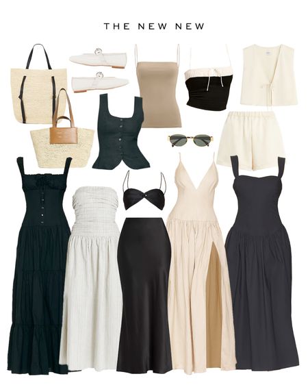 The New New 🖤 New arrivals I’m loving right now — Neutral tones, black maxi dresses, strapless midi dresses, raffia tote bags, chic ballet flats, and timeless sunglasses

#LTKstyletip