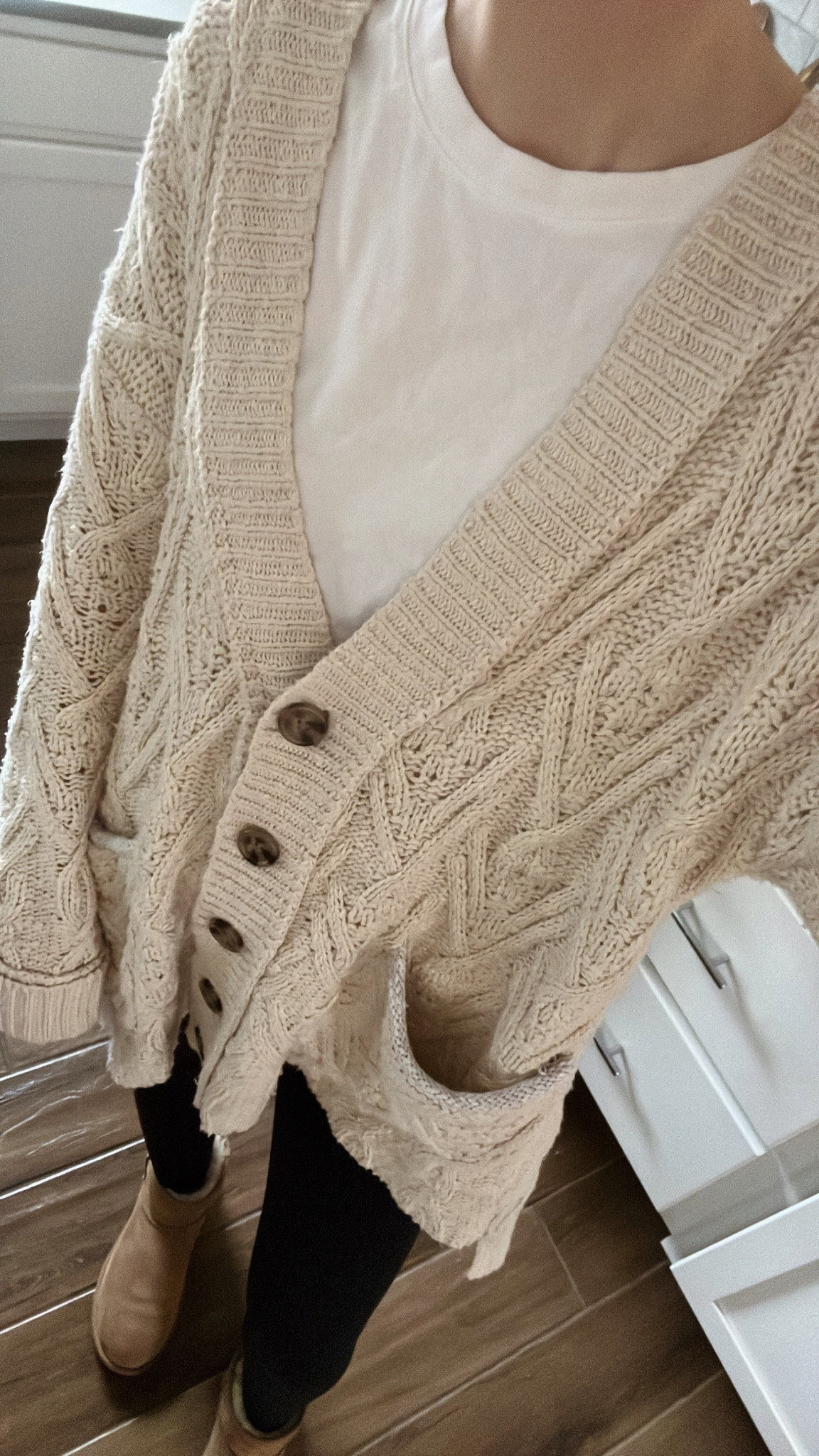Cozy outfit I’ve been wearing today! Love this cardigan, fits oversized & is so cozy! Restocked xs-m 
Align leggings tts 
Few sizes left in these mini uggs

#LTKSeasonal #LTKHoliday