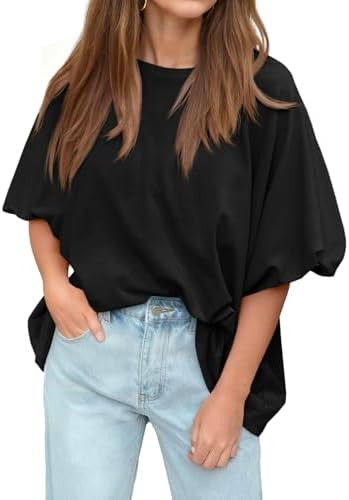 Tankaneo Womens Summer Oversized Puffed Sleeve Tshirt Babydoll Tunic Tops | Amazon (US)