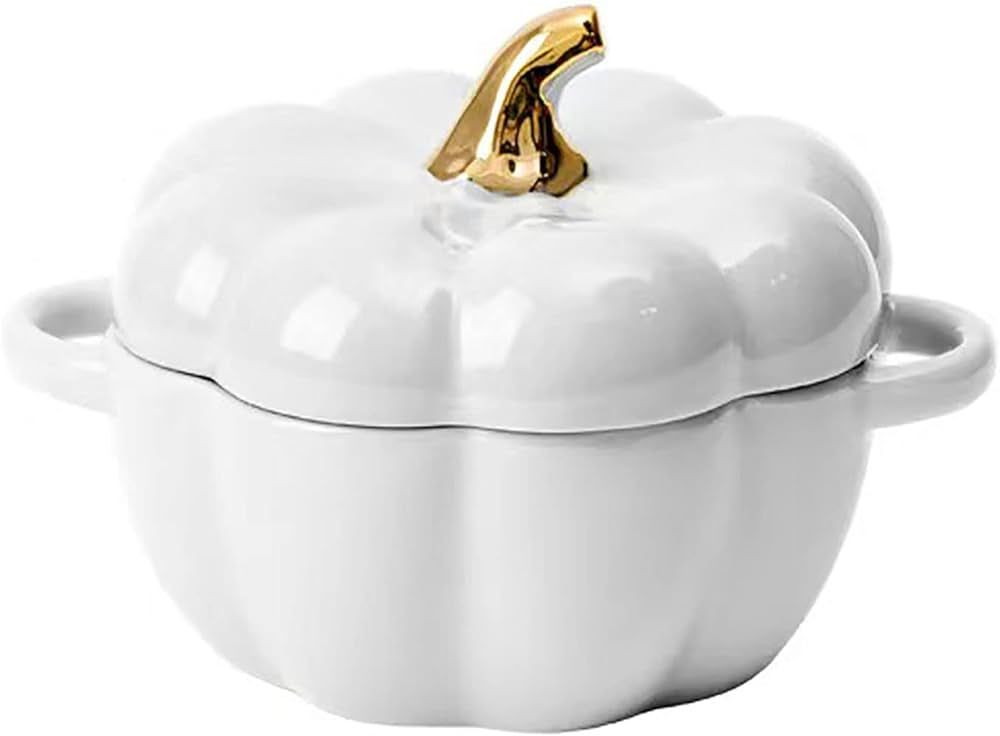 Pumpkin Bowl Set with Lid and Handle, 14 Oz Ceramic Ramekins for Baking, Casserole Dish Individua... | Amazon (US)