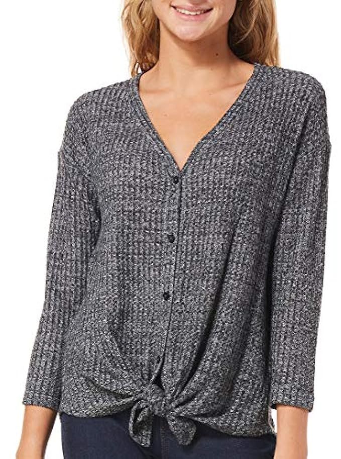 Almost Famous Juniors Waffle Knit Button Front Top | Amazon (US)