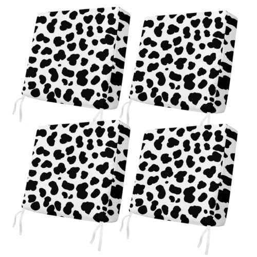 Outdoor Patio Cushion Covers 4 Pack Black White Cow Print Chair Pads Slipcovers with Ties & Zipper Waterproof Seat Cover Animal Skin Fur Seat Cushion Covers for Outdoor Furniture Couch Sofa 20x18 Inch | Amazon (US)