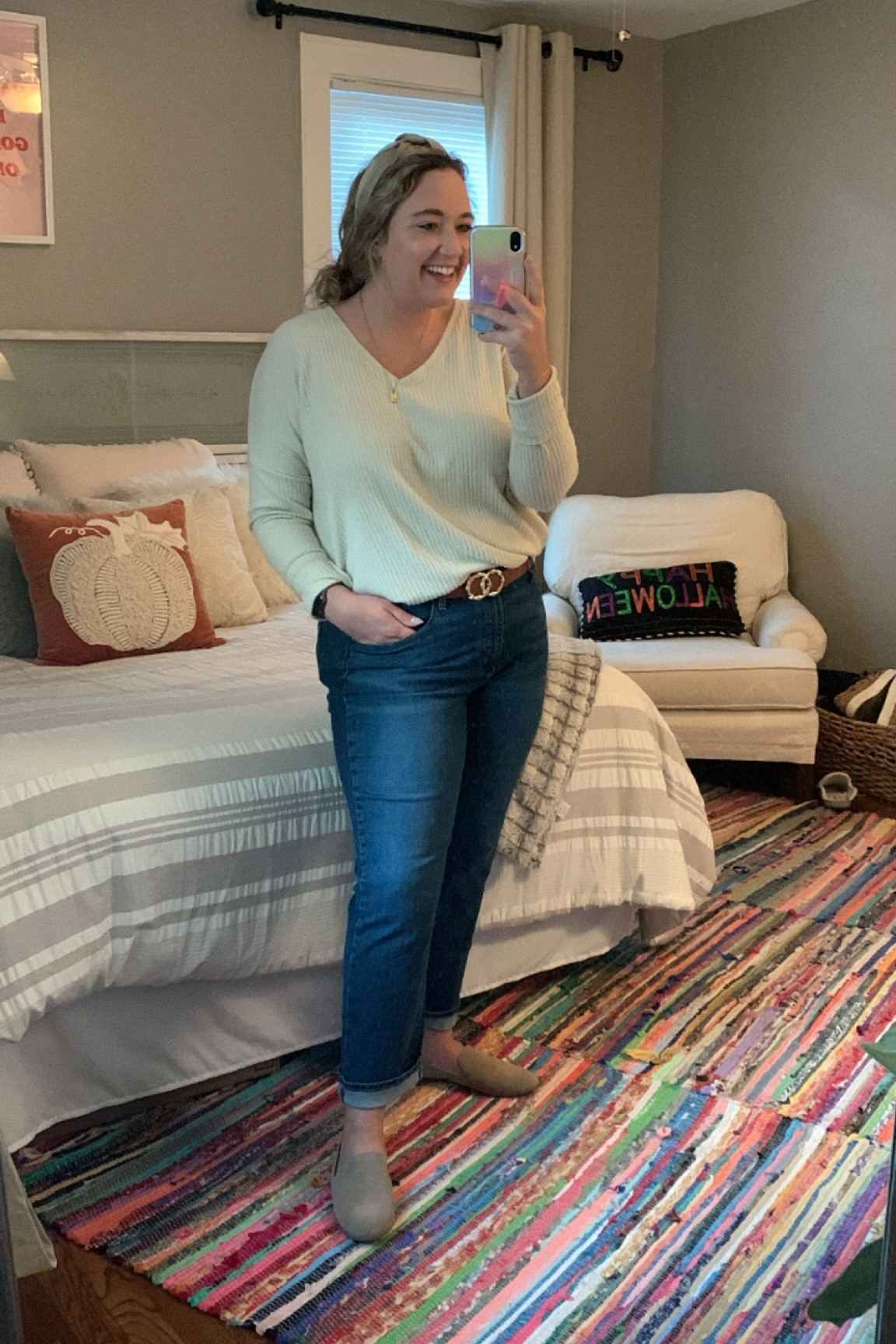 Large in the top - fits true to size
14 in jeans - fits true to size

#LTKunder50 #LTKworkwear #LTKcurves