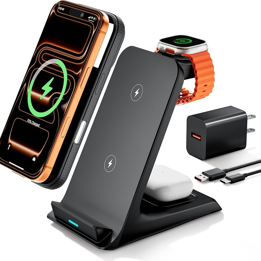 Wireless Charger for Thick Cases of 10MM/Otterbox/Heavy Duty, 3 in 1 Charging Dock for iPhone 17 ... | Amazon (US)