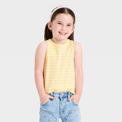 Toddler Girls' Striped Ribbed Tank Top - Cat & Jack™ Yellow 18M | Target