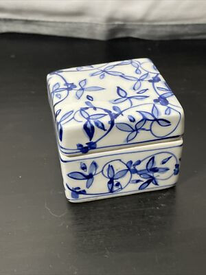 Vintage Blue White Hand Painted Ceramic Trinket Boxes with Lids Thailand  | eBay | eBay US