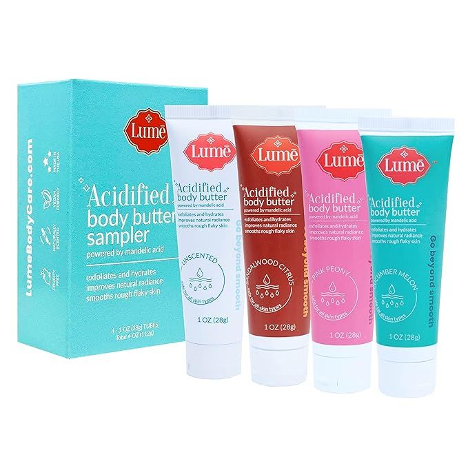 Lume Acidified Body Butter 4 Pack Mini Sampler - Powered by Mandelic Acid, Exfoliates and Hydrate... | Amazon (US)