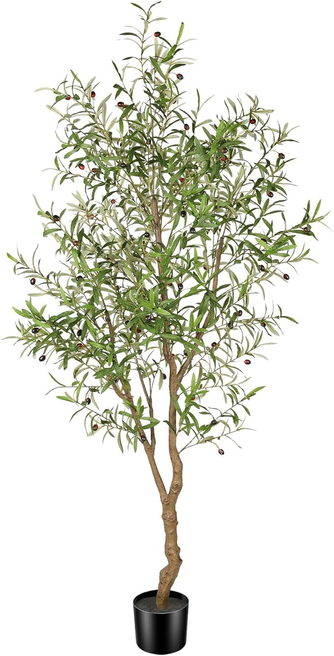 7ft Faux Olive Tree - Fake Potted Olive Silk Tree with Planter Natural Olive Branches and Realist... | Amazon (US)