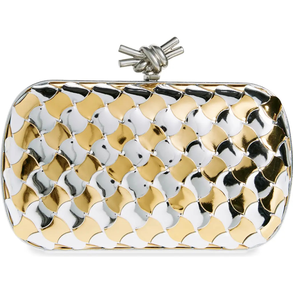 Bottega Veneta Knot Pavimento Metallic Leather Clutch in Silver/Gold at Nordstrom | Nordstrom
