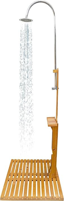 Outdoor Shower Kit Portable Wood Outdoor Garden Pool Shower with Chassis Board for Outdoor Backya... | Amazon (US)
