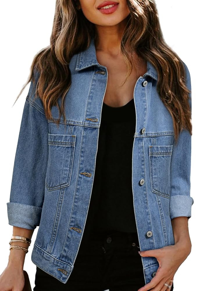 Sidefeel Women's Denim Jackets Casual Long Sleeve Oversized Fall Outfits Jean Jacket | Amazon (US)