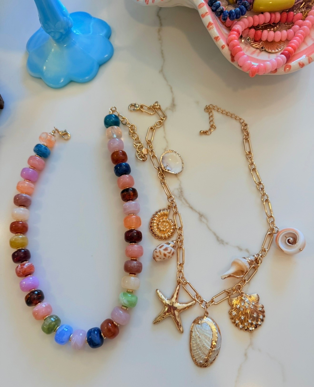 Colorful beaded necklaces 💜🩵💛🧡💚

Beaded heart ❤️ necklace 

Shell 🐚 charm necklace 

#LTKootd #LTKSeasonal #LTKdayinmylife