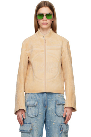 Beige 'Forever Mine' Leather Jacket | SSENSE