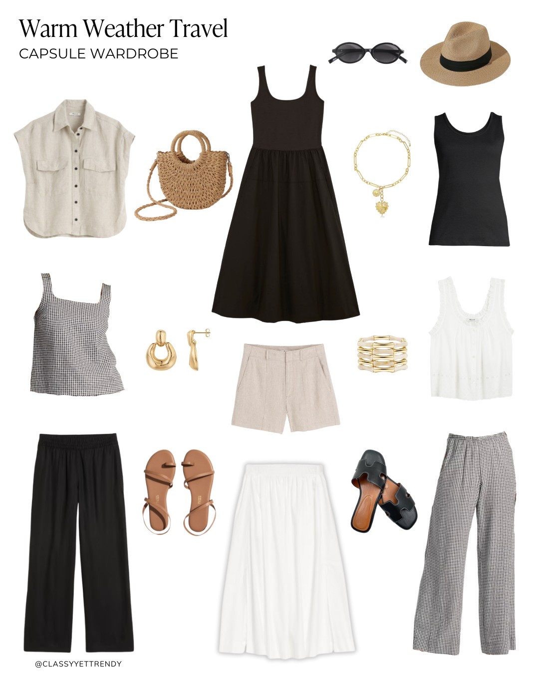 Warm Weather Capsule Wardrobe: Minimalist Essentials For Your Closet And Travel Carry-On  | 11 Pieces, 10 Outfits
✈️ A chic mini wardrobe in breathable fabrics to wear in warm weather whether it’s on vacation or everyday where you live ☀️ It’s perfect for Florida, coastal cities, the beach, or the Caribbean! See the full post on the blog with outfits, travel tips, shopping links and Navy Color alternates. 📌 Save this post for later! 🏖️Which pieces are your favorites?

#LTKStyleTip #LTKTravel #LTKSeasonal