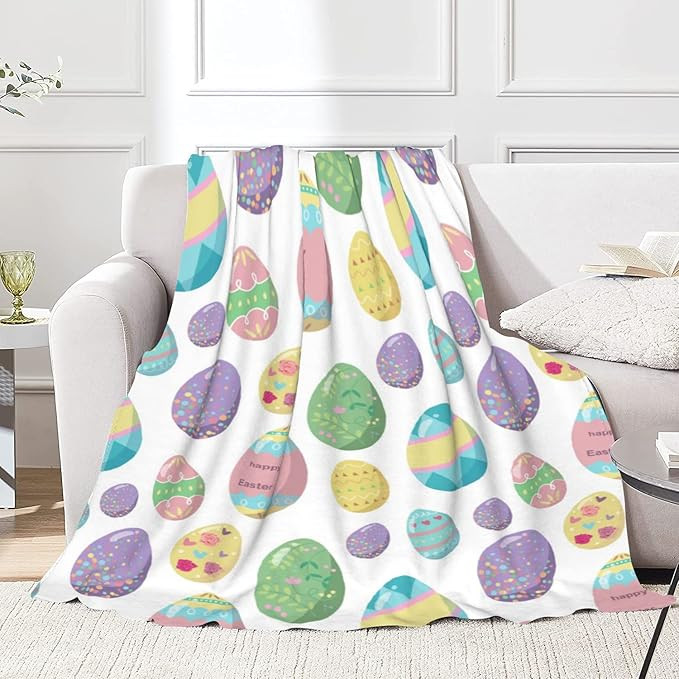 JOOCAR Flannel Throw Blanket Happy Easter Colorful Eggs Cozy&Soft Plush Blankets for Bed Couch Li... | Amazon (US)