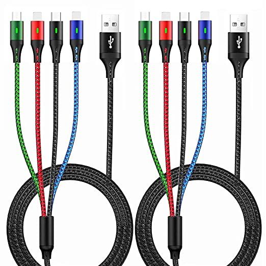 Multi Charging Cable 4A 5ft 2Pack Multiple USB Fast Charger Cable Nylon Braided 4 in 1 Charging C... | Amazon (US)