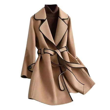 CAICJ98 Scrub Jackets for Women Long Winter Coats for Women Women s Fashion Printed Casual Plaid Collar Tweed Loose Coat Outerwear Jacket Khaki M | Walmart (US)